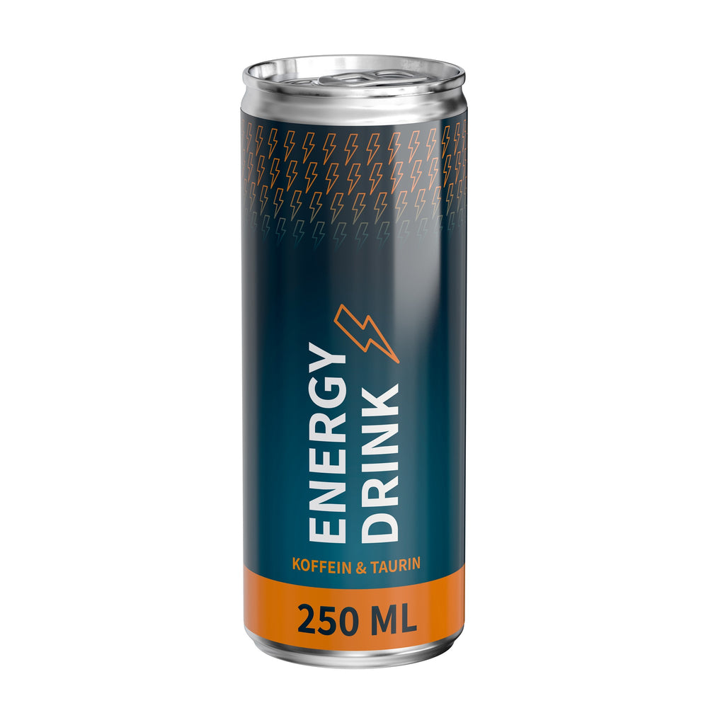 Energy drink classic in blikje van 250 ml, glanzend etiket van folie, met voorbeeldontwerp