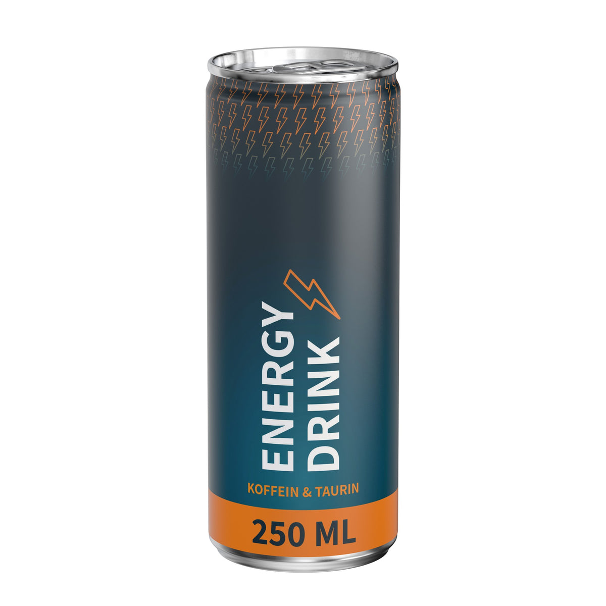 Energy drink classic in blikje van 250 ml, rondom bedrukt, wit mat, met voorbeeldontwerp