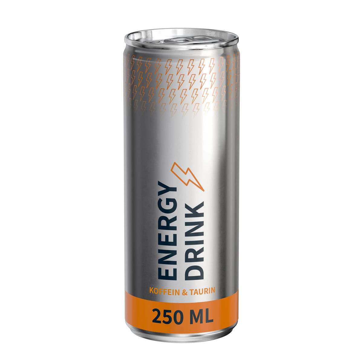 Energy drink classic in blikje van 250 ml, rondom bedrukt, metaallook glanzend, met voorbeeldontwerp