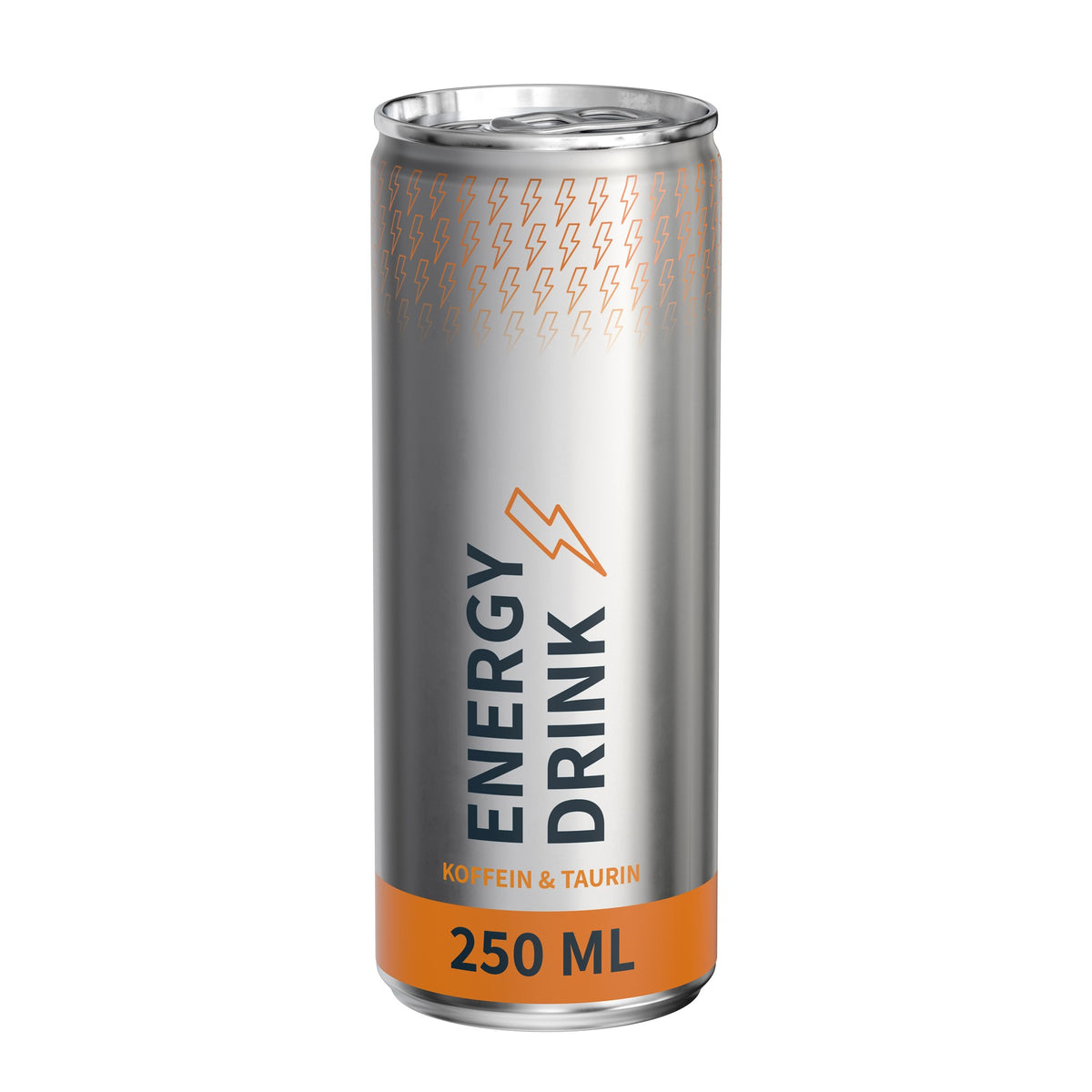 Energy drink classic in blikje van 250 ml, rondom bedrukt, metaallook mat, met voorbeeldontwerp