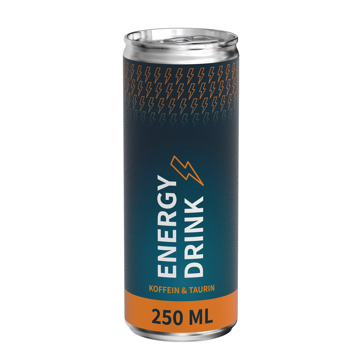 Energy drink classic in blikje van 250 ml, papieren etiket, mat, met voorbeeldontwerp