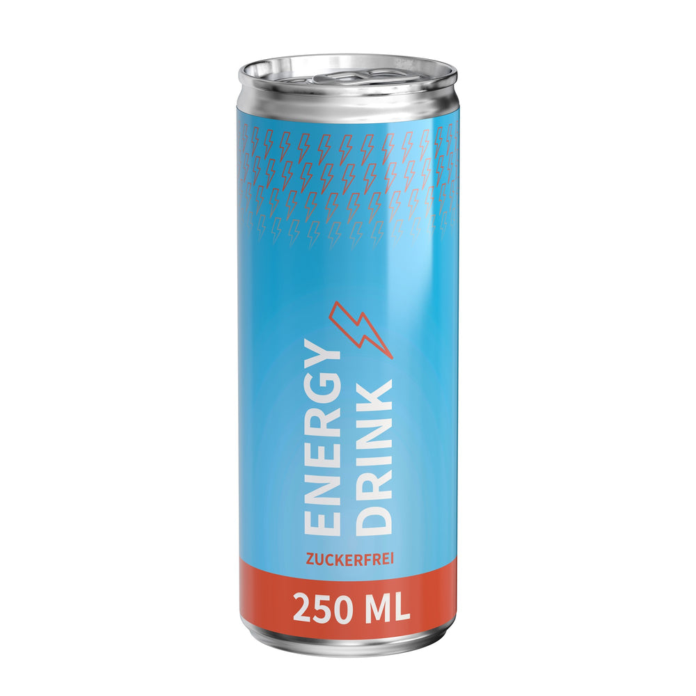 Energy drink suikervrij in blikje van 250 ml, glanzend etiket van folie, met voorbeeldontwerp