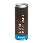 Latte macchiato in blikje van 250 ml, papieren etiket, mat, met voorbeeldontwerp