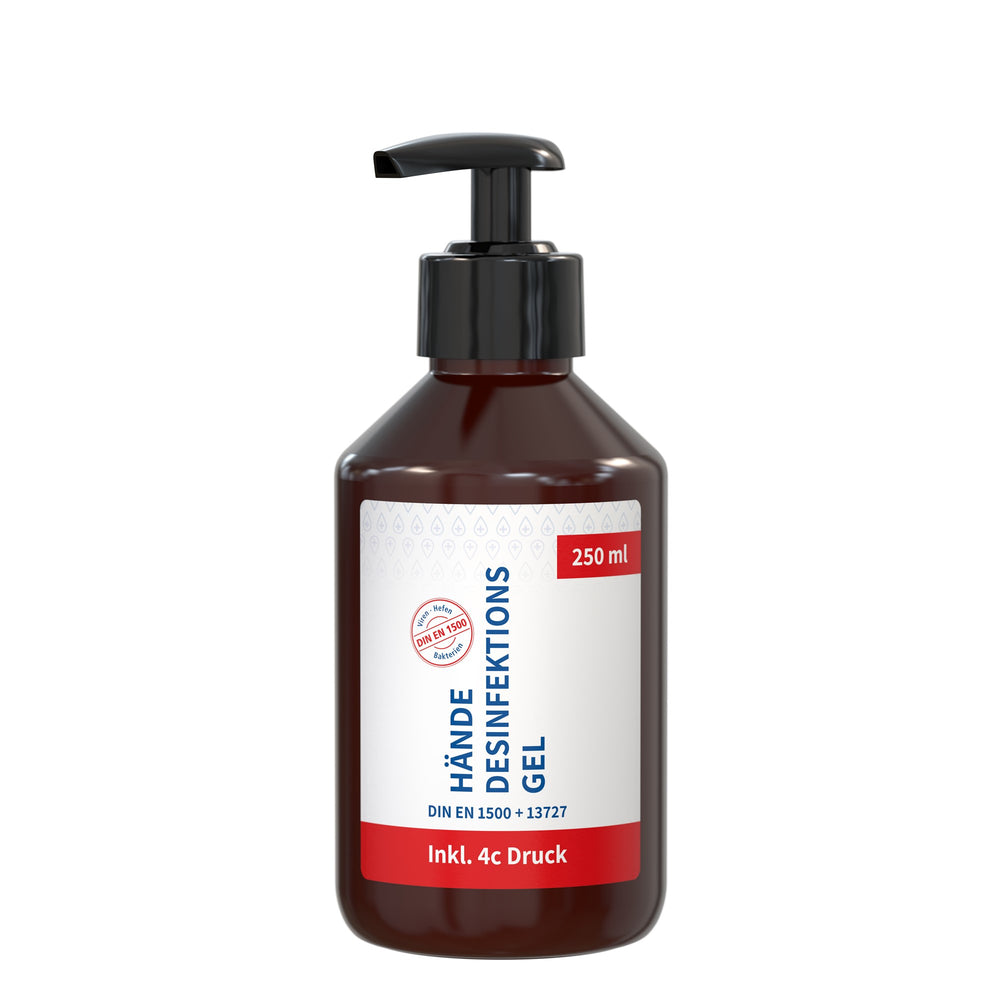 Desinfectiegel in pompfles van 250 ml, met voorbeeldontwerp