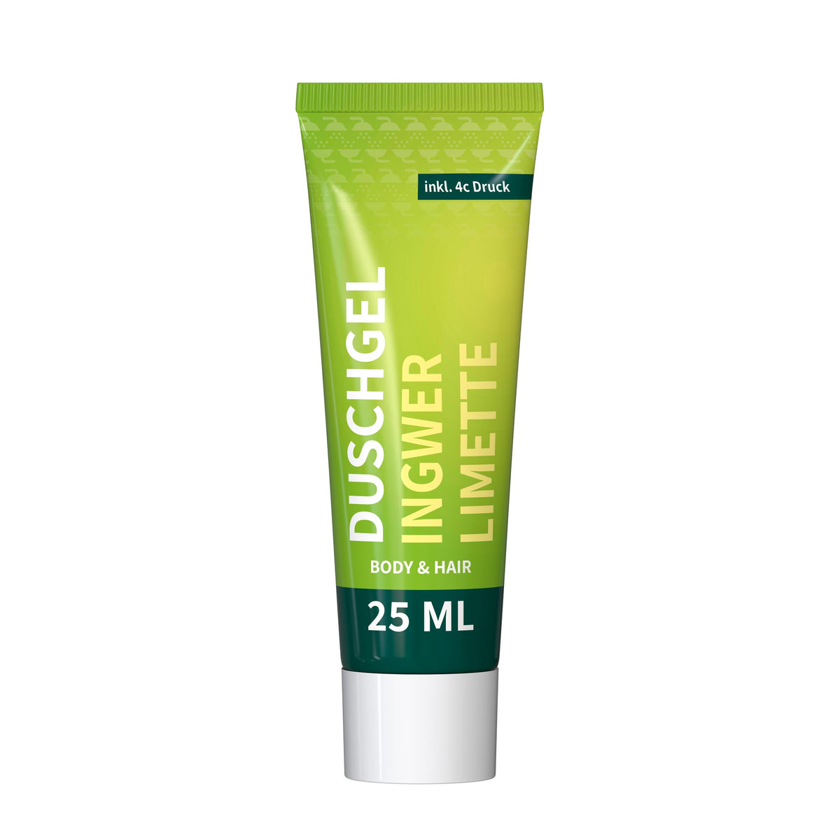 Douchegel gember-limoen in tube van 25 ml, met voorbeeldontwerp