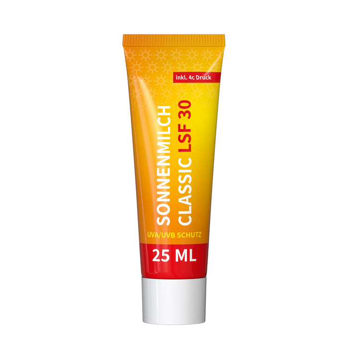 Zonnebrand SPF 30 in tube van 25 ml, rondom bedrukt