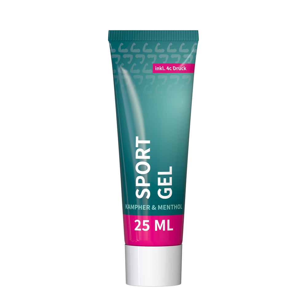 Sportgel in tube van 25 ml, met voorbeeldontwerp