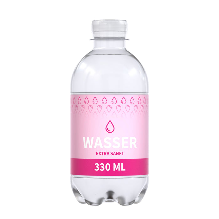 Flesje water met logo, licht bruisend of bruisend, in petfles van 330 ml