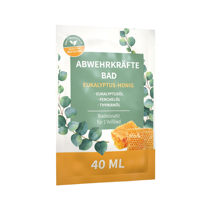 Badsachet 40 ml met eigen ontwerp, eucalyptus-honing of dennen-ceder