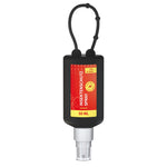 Insectenspray met icaridine in flacon van 50 ml met siliconen hoes en ophanglus, hoes in zwart, met voorbeeldontwerp
