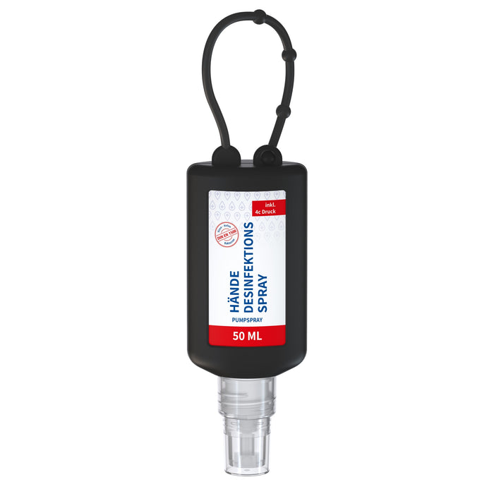Desinfectiespray 50 ml in flacon met siliconen hoes en ophanglus