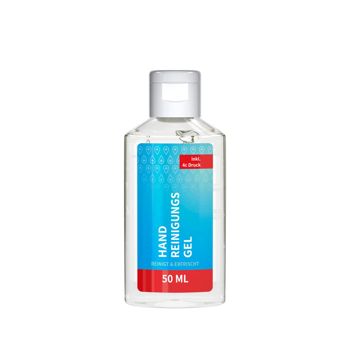 Handreinigingsgel in flacon van 50 ml met eigen etiket