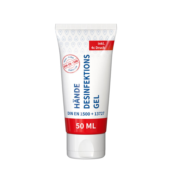 Desinfectiegel met logo in rondom bedrukte tube van 50 ml
