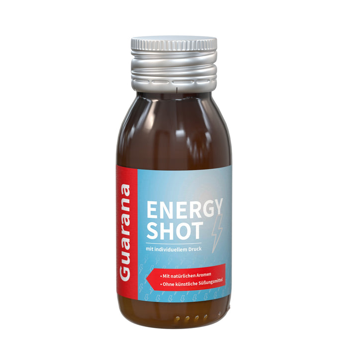 Energy shot guarana met logo in glazen flesje van 60 ml