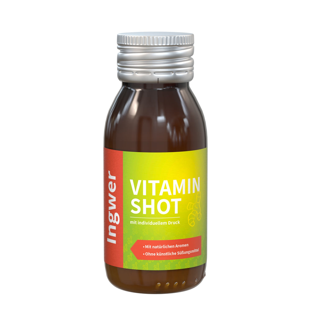 Vitamineshot van 60 ml, sinaasappel-gember, met voorbeeldontwerp