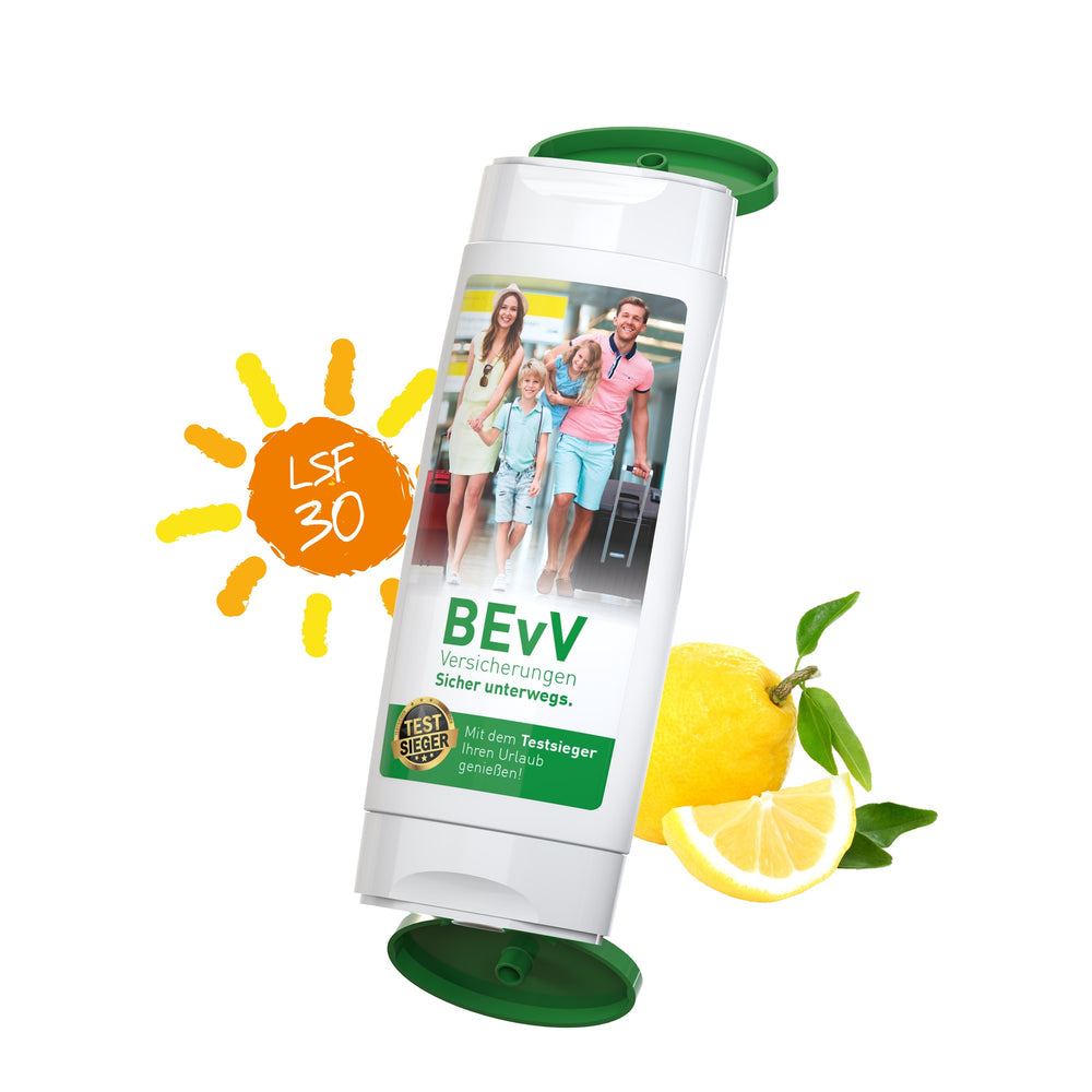 DuoPack zonnebrand SPF 30 met handreinigingsgel, met voorbeeldontwerp