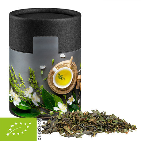 Bio Grüner Tee mit Minze, ca. 30g, Kraftpapierdose Midi schwarz