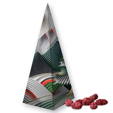 Gebrande amandelen framboos (30 gram) in cadeaupiramide
