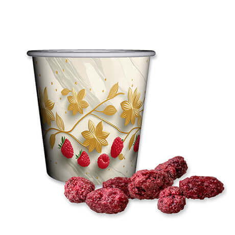 Gebrande amandelen framboos (40 gram) in bedrukte snackbeker