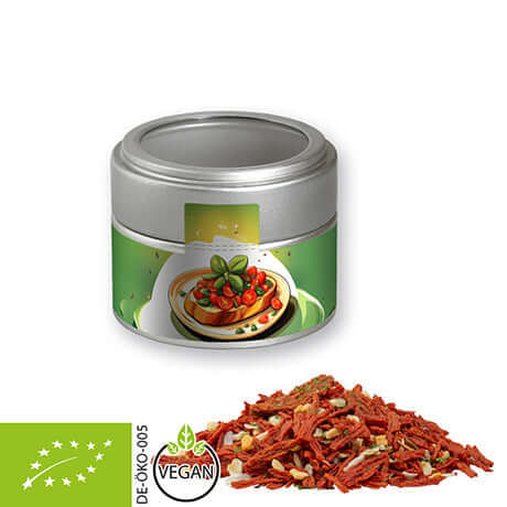 Zilveren vensterblikje met biologische kruidenmix Toscaanse bruschetta (40 gram)