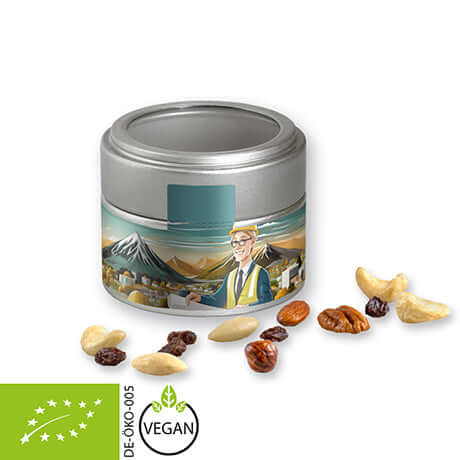 Biologische studentenhaver (60 gram) in zilveren vensterblikje