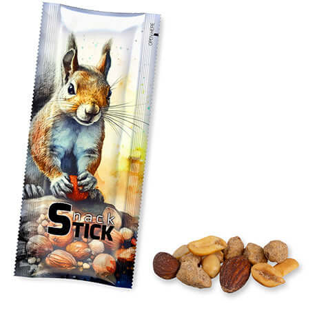Geroosterde gezouten notenmix (30 gram) in bedrukte snackstick