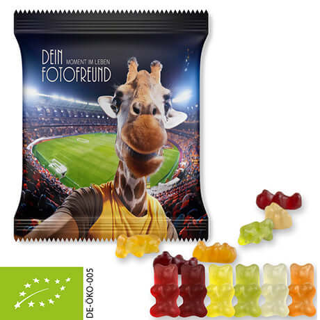 Biologische gummibeertjes (50 gram) in bedrukt zakje
