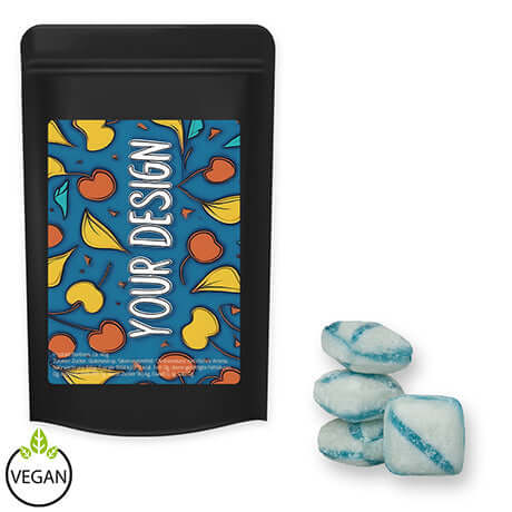Snoepjes frisse bries (80 gram) in zwarte stazak met etiket