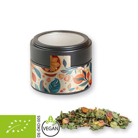 Zwart vensterblikje met biologische kruidenthee geluksgevoel (25 gram)