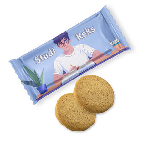Biologische brainfoodkoekjes met logo in bedrukte flowpack (4 gram)