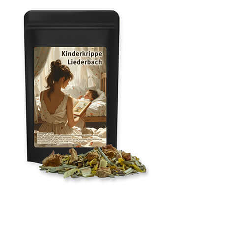 Zwarte stazak met etiket met biologische kruidenthee Seelenwohl (12 gram)