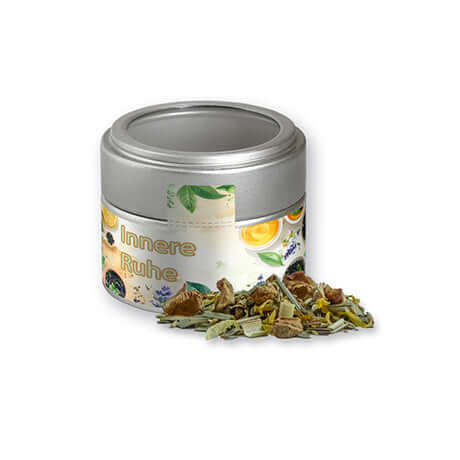 Zilveren vensterblikje met biologische kruidenthee Seelenwohl (17 gram)