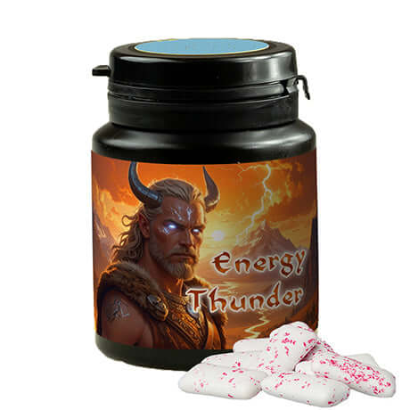 Energy kauwgom, ca. 63g, kauwgom Dose schwarz bedrukken – promotionele snack