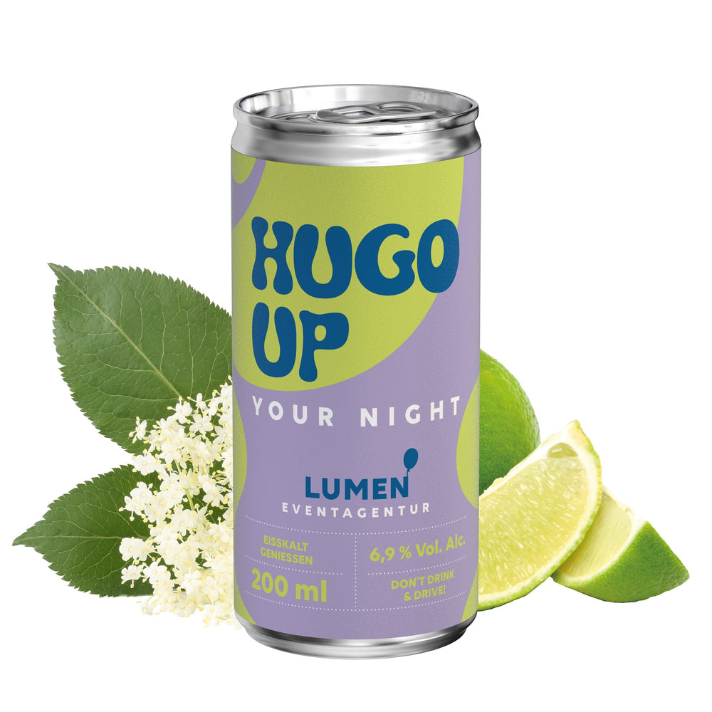 Voorbeeld van een eigen ontwerp op hugo in blikje van 200 ml, papieren etiket, mat