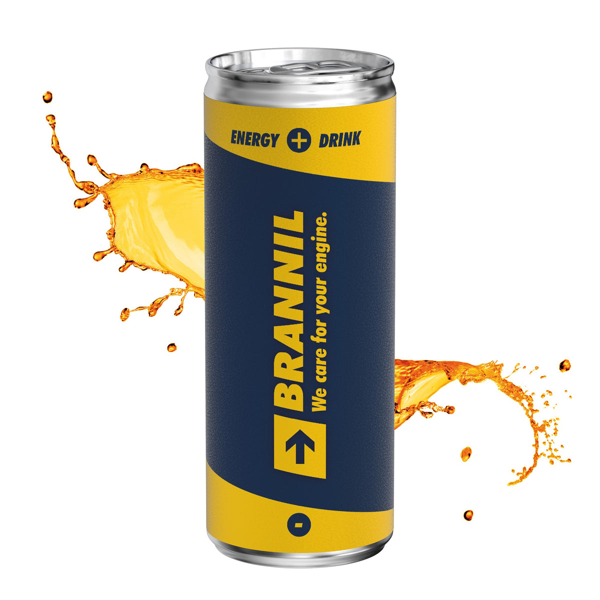 Voorbeeld van een eigen ontwerp op energy drink suikervrij in blikje van 250 ml, papieren etiket, mat