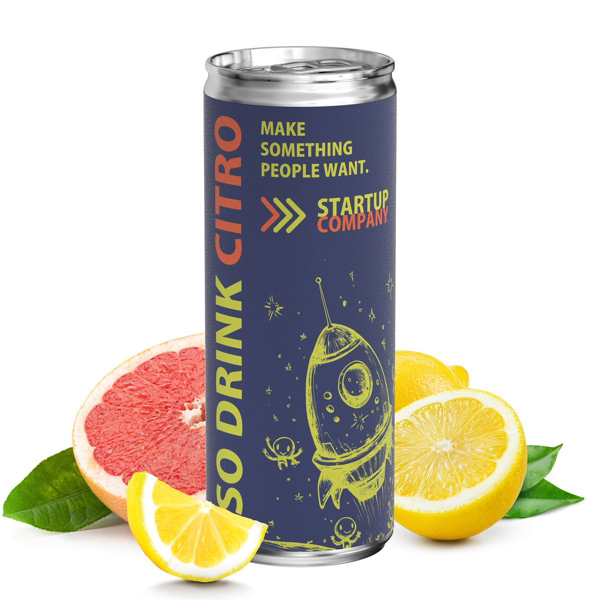Voorbeeld van een eigen ontwerp op isotone sportdrank citroen in blikje van 250 ml, papieren etiket, mat