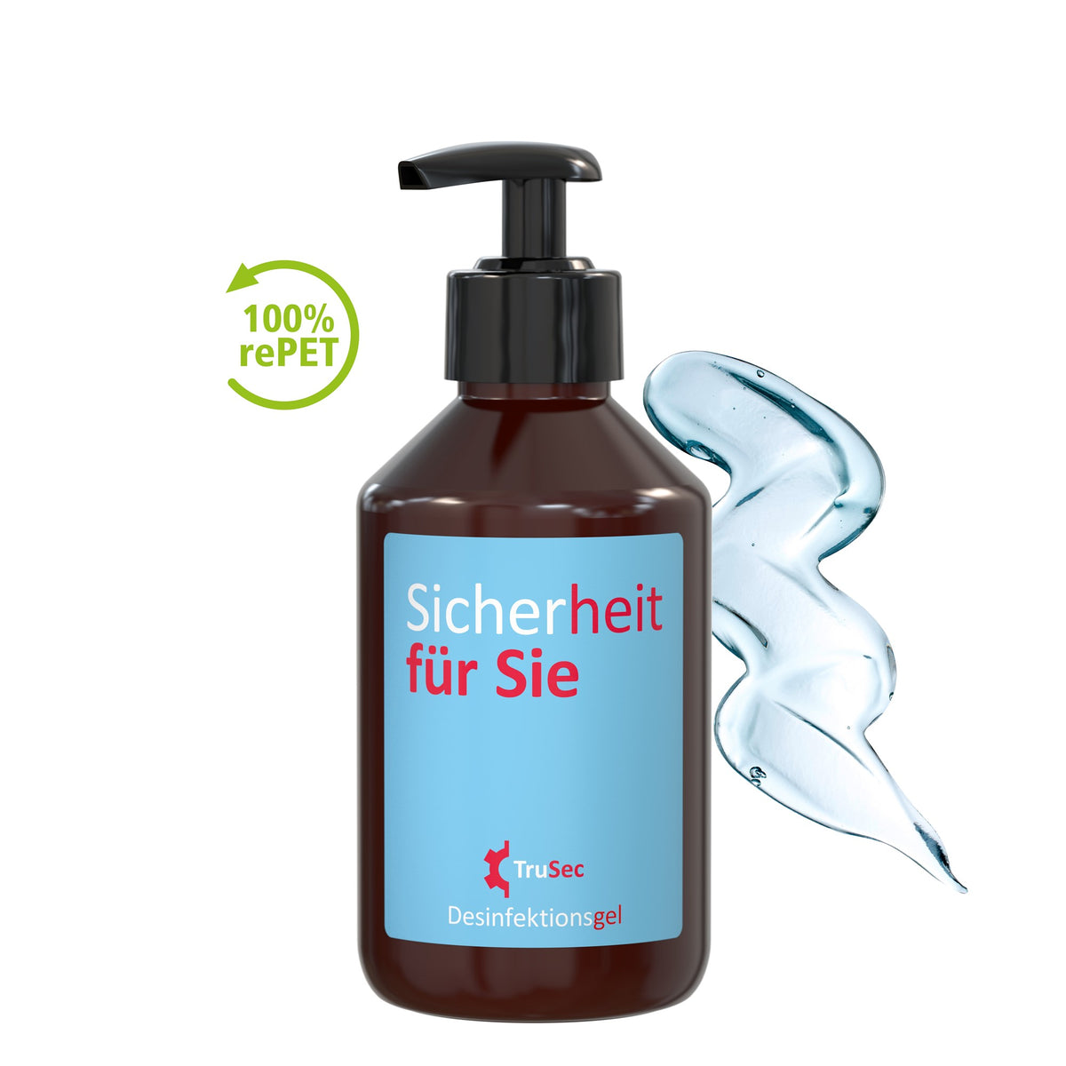 Voorbeeld van een eigen ontwerp op desinfectiegel in pompfles van 250 ml