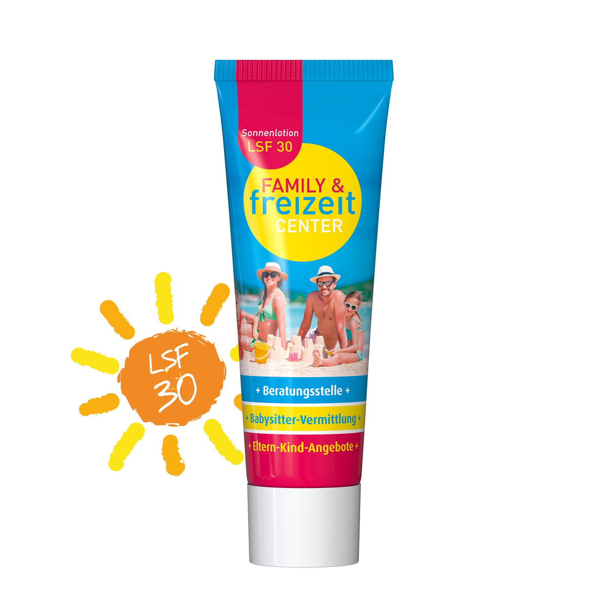 Voorbeeld van een eigen ontwerp op zonnebrand SPF 30 in tube van 25 ml