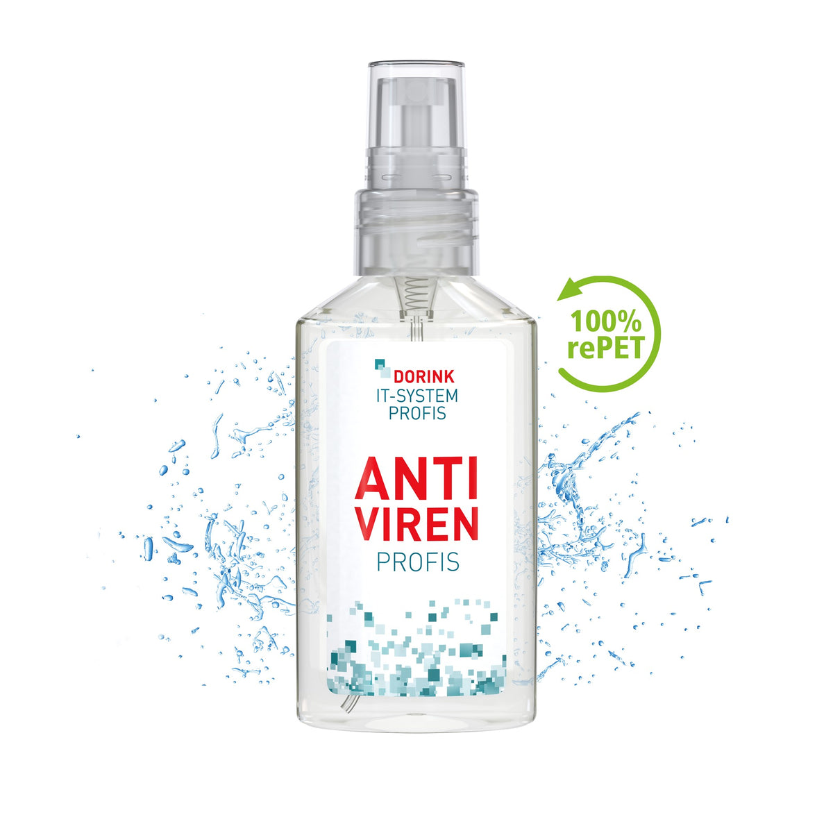 Voorbeeld van een eigen ontwerp op desinfectiespray in sprayflacon van 50 ml