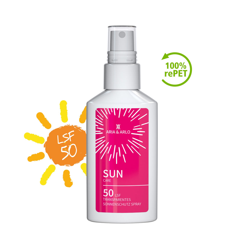 Voorbeeld van een eigen ontwerp op zonnebrandspray SPF 50 in sprayflacon van 50 ml