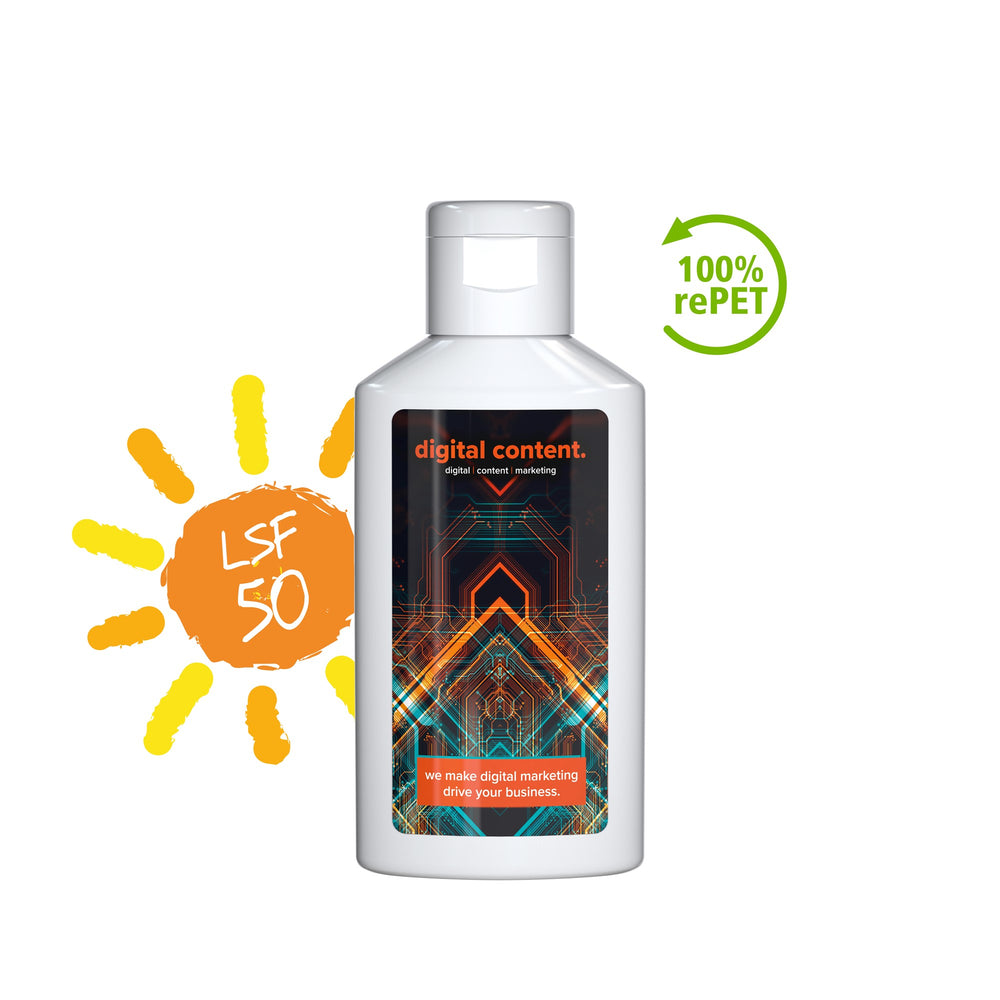 Voorbeeld van een eigen ontwerp op zonnebrand gevoelige huid SPF 50 in flacon van 50 ml