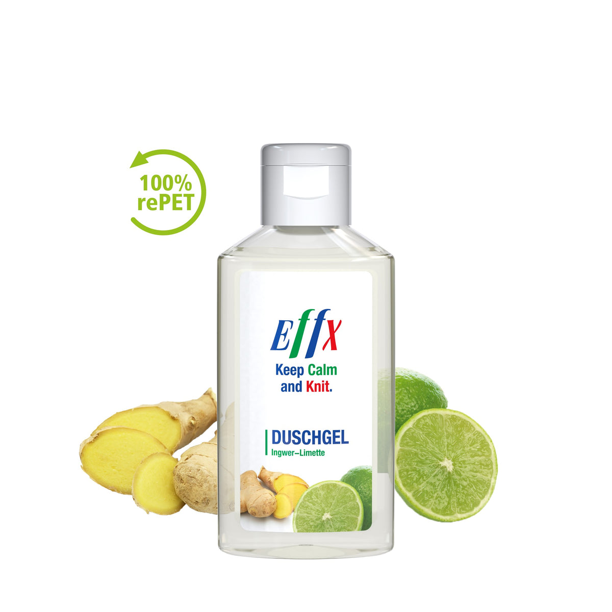 Voorbeeld van een eigen ontwerp op douchegel gember-limoen in flacon van 50 ml