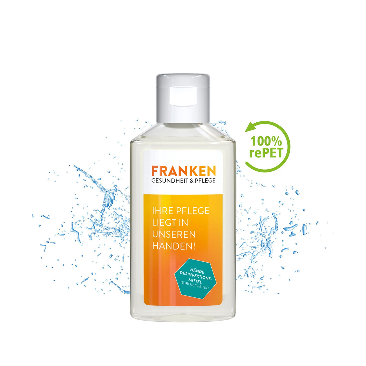 Voorbeeld van een eigen ontwerp op desinfectiegel in flacon van 50 ml