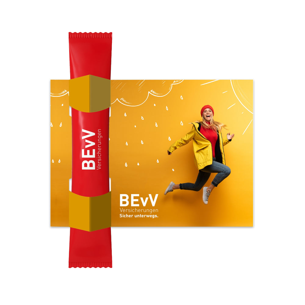 Voorbeeld van een eigen ontwerp op theekaart met biologische theestick, TeaFlyer