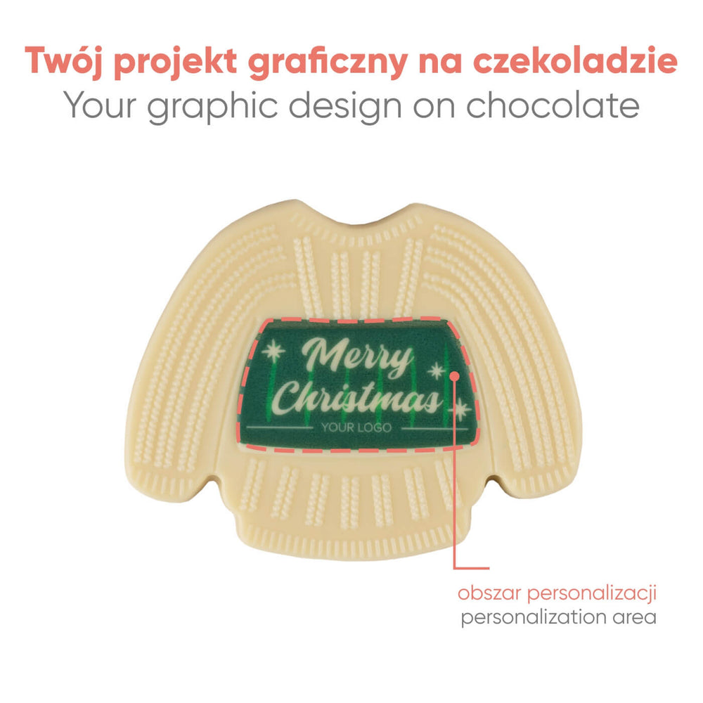 Kersttrui van witte chocolade met het gebied voor je eigen ontwerp aangegeven
