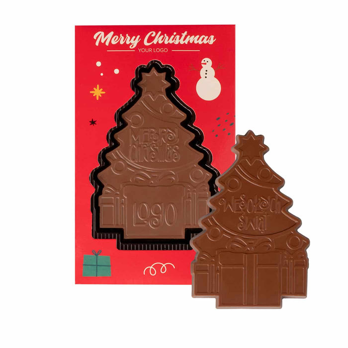 Chocolade kerstboom met logo in eigen verpakking (65 g)