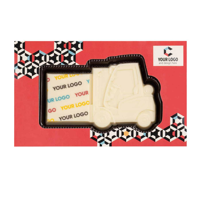 Bedrukte chocolade heftruck met logo in full colour (65 g)