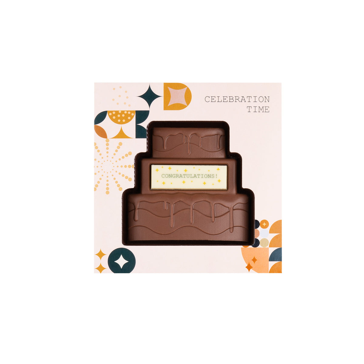 Bedrukte chocolade taart in een lichte doos met voorbeeldontwerp