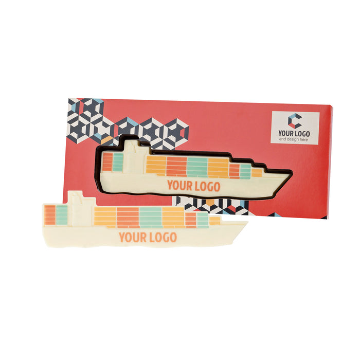 Bedrukt chocolade vrachtschip met logo in full colour (65 g)