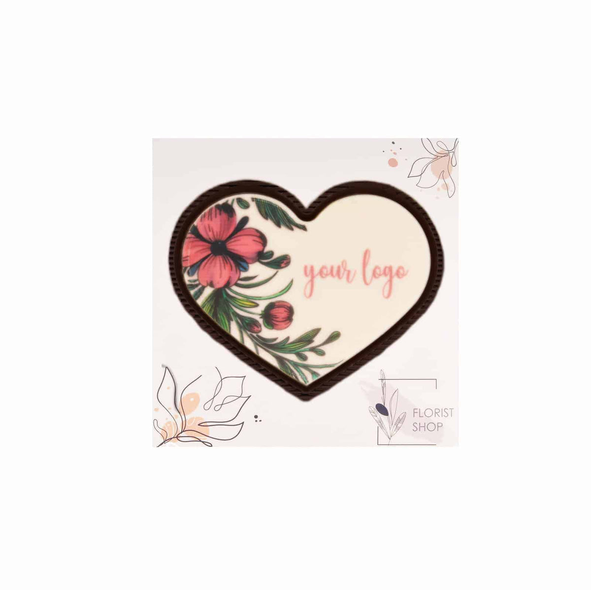 Hart van witte chocolade met bloemenprint in een lichte doos
